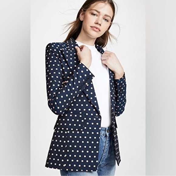 Smythe Lounge Blazer Navy Polka Dot Size 2 - Picture 3 of 14